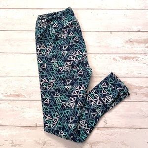 Lularoe Tall & Curvy OS Women’s Leggings Navy Blue Teal Triangle Geometric Print